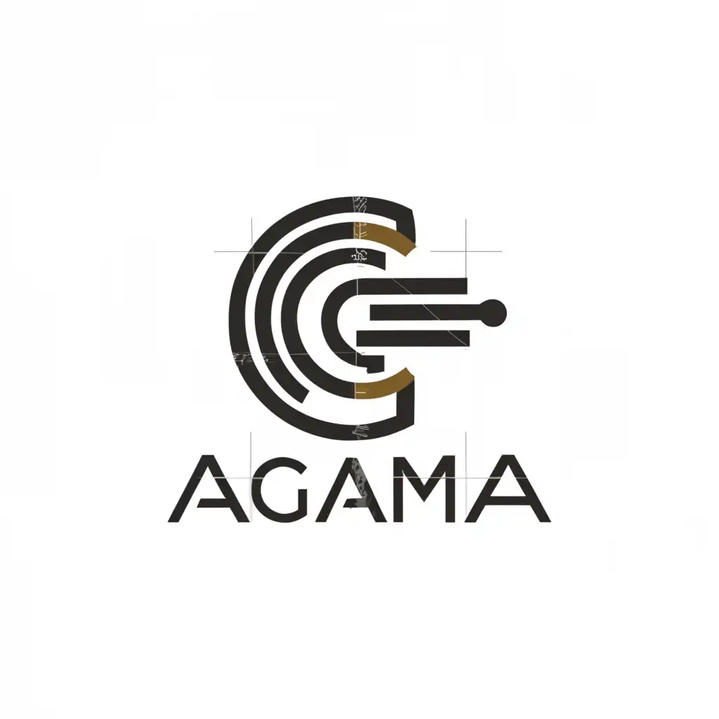 a logo design,with the text "Agama", main symbol:Bhagwad Gita,Minimalistic,be used in Religious industry,clear background