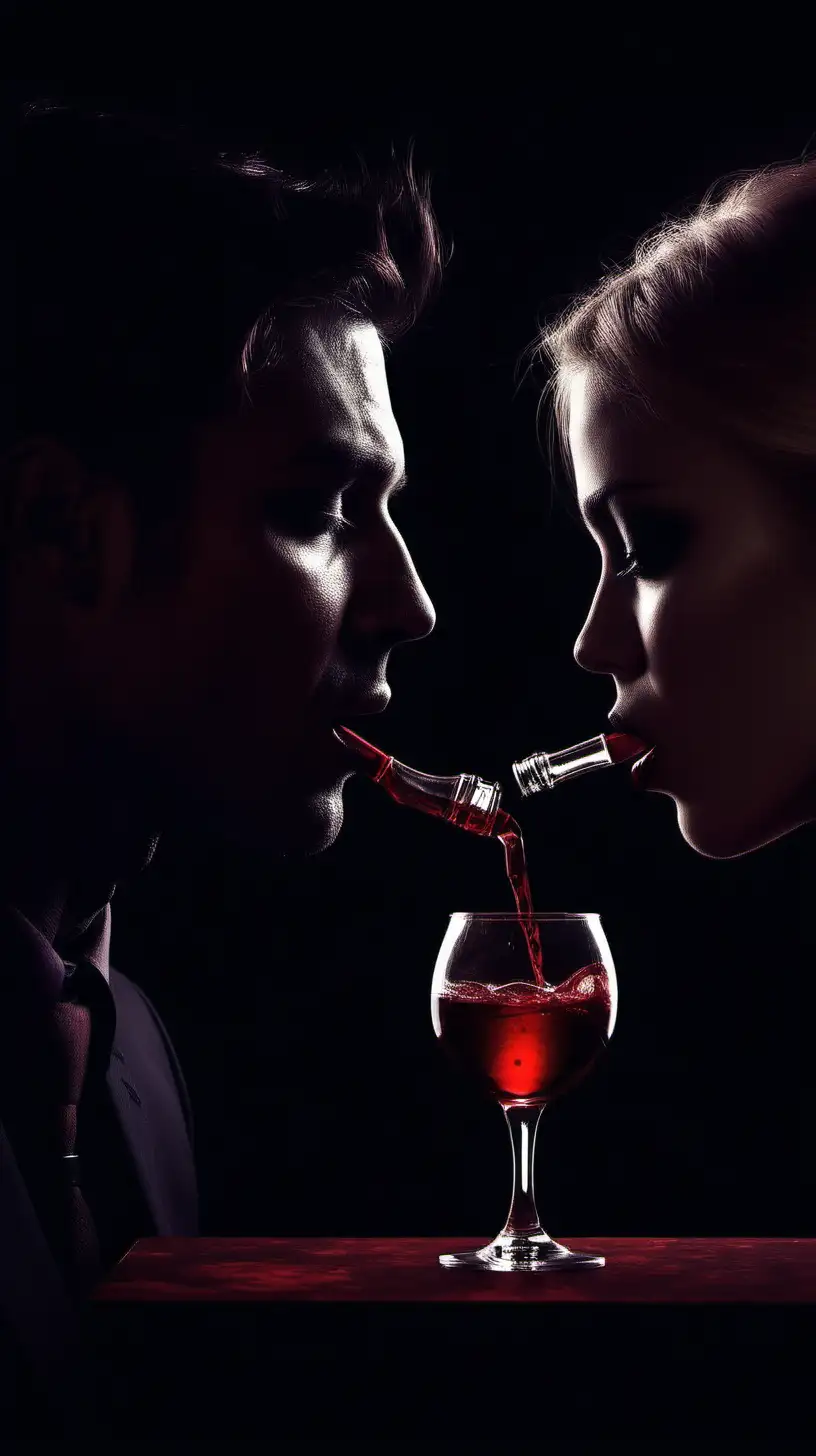 Intense Psychological Encounter Dark and RedThemed Meeting with Male and Female Figures