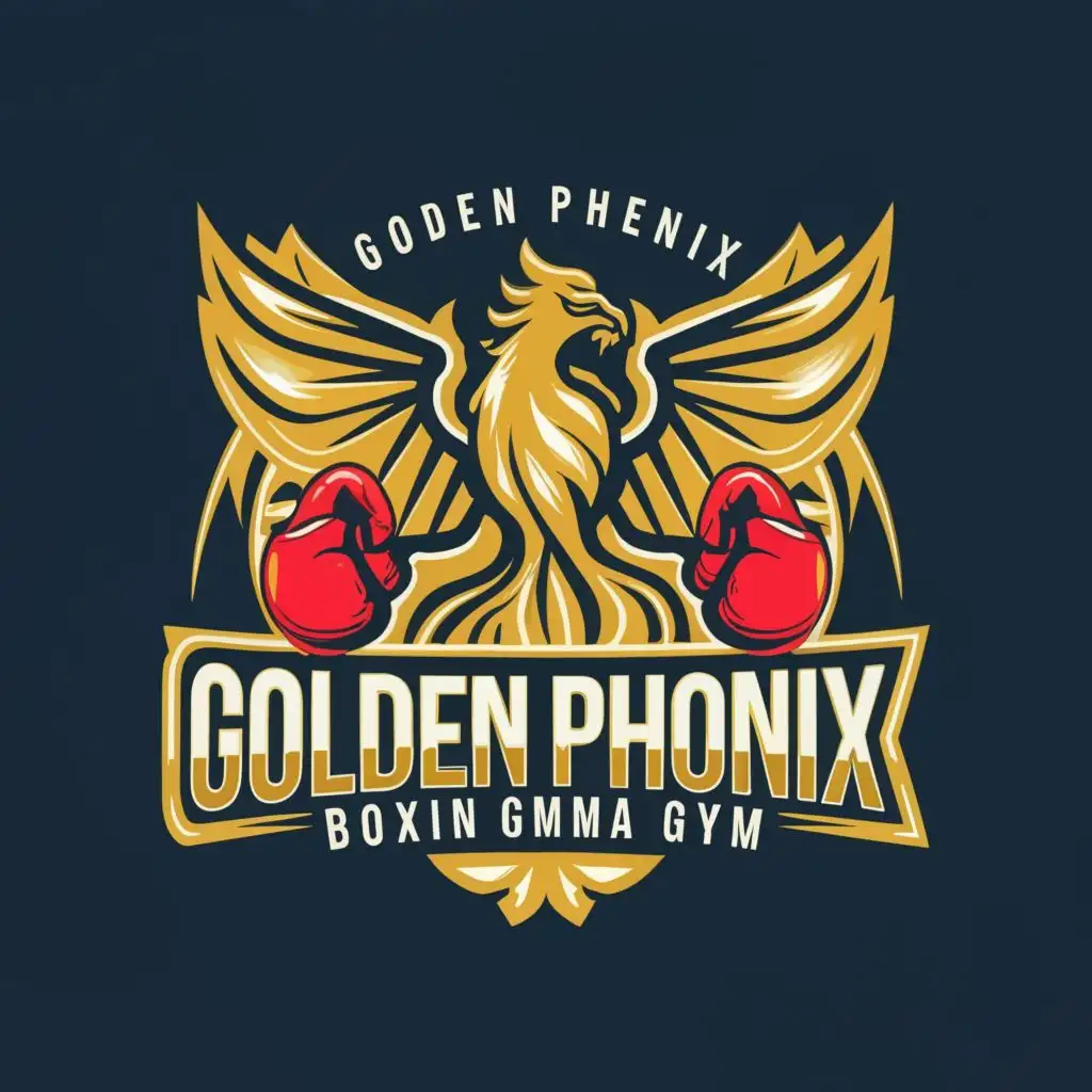 logo, A phoenix and boxing gloves, with the text "Golden phoenix boxing and MMA Gym", typography, be used in Sports Fitness industry