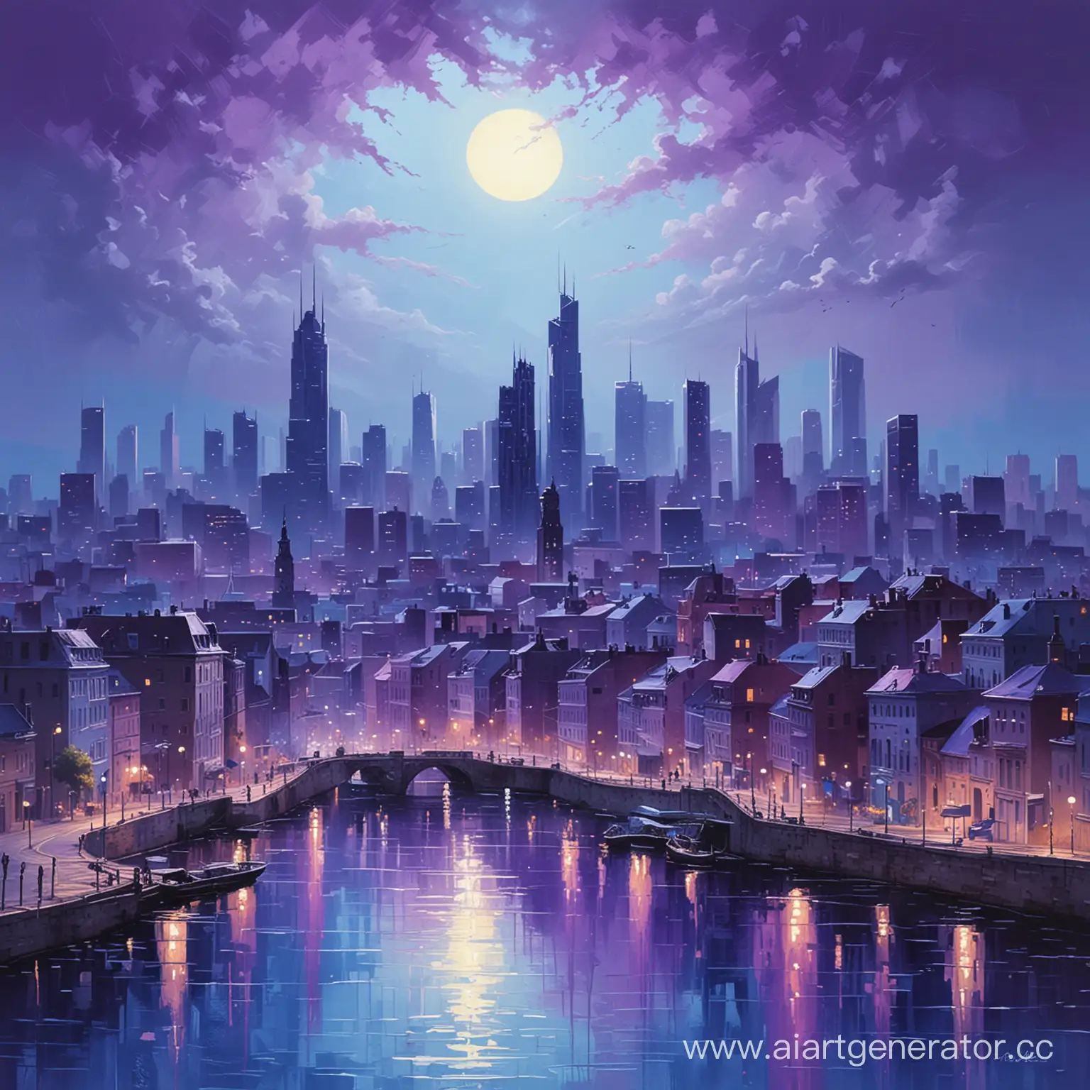 Cityscape-in-Blue-and-Violet-Tones