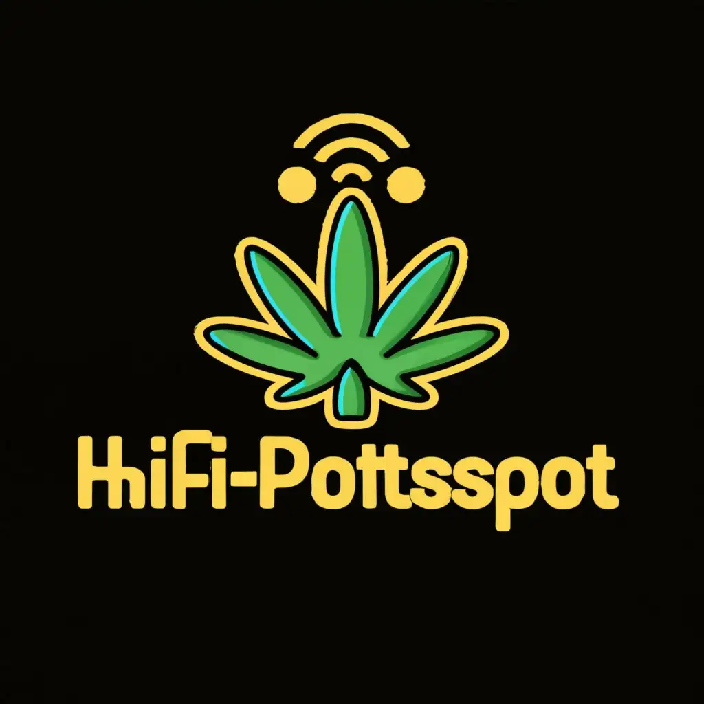 Logo-Design-For-HifiPotspot-Cartoon-Cannabis-Plant-Connected-to-WiFi-Hotspot-on-Clear-Background