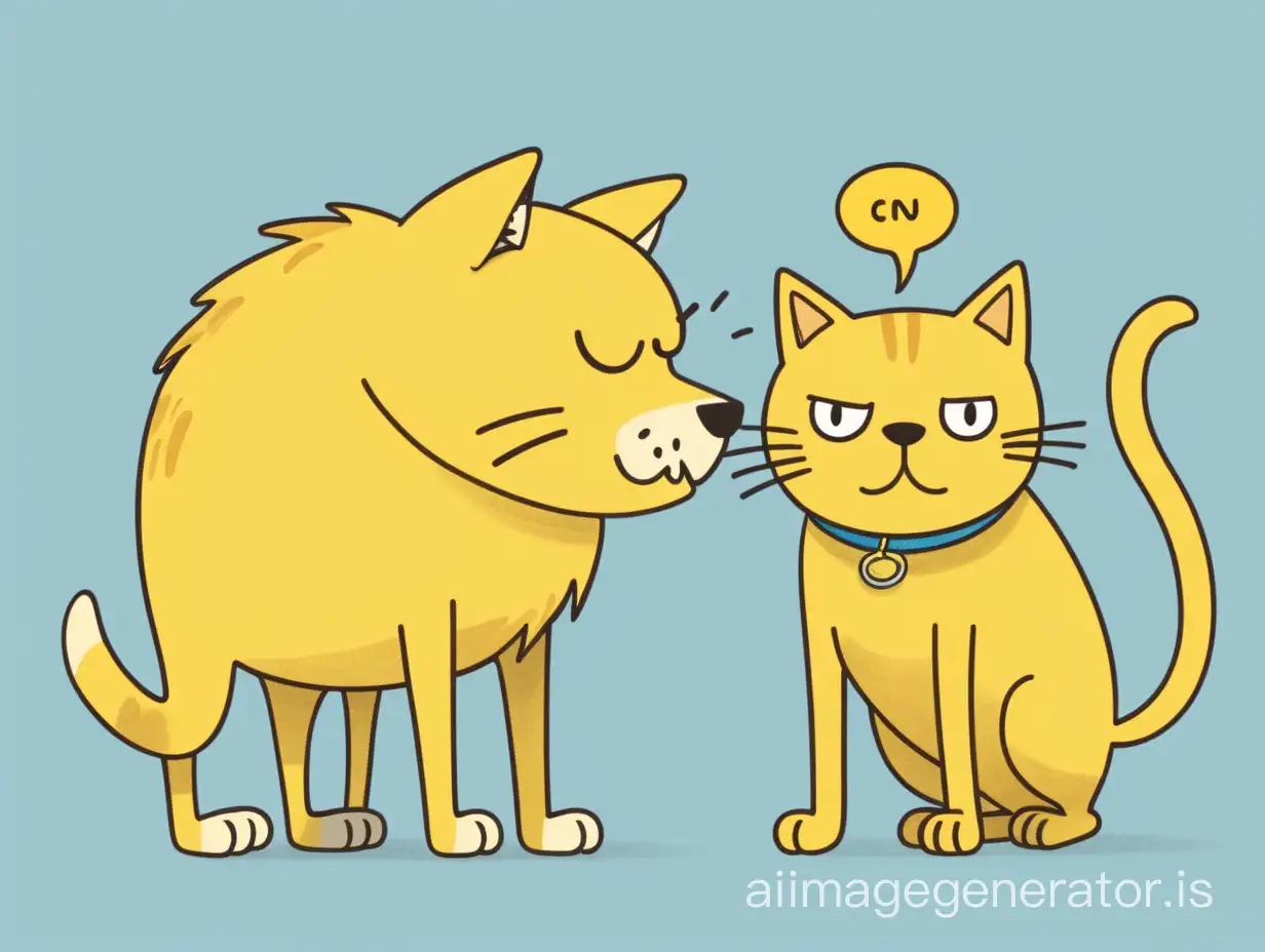 Cartoon-Yellow-Dog-with-Cats-Head-Tail-Artwork