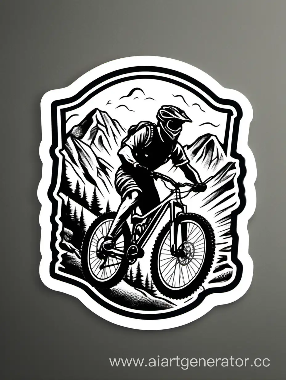 Черно белый Стикер велосипеда в горах 