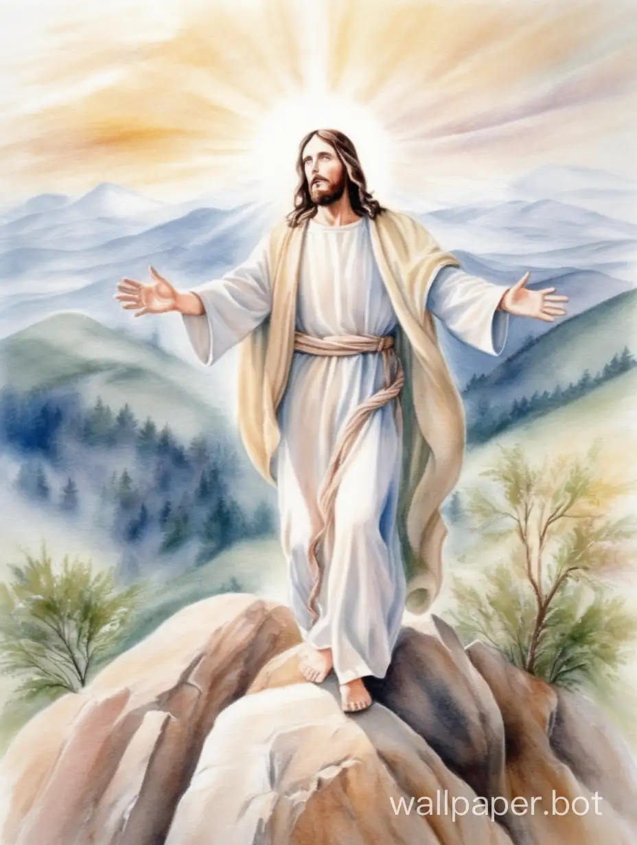 Jesus-Christ-Serenely-Contemplating-on-a-Watercolor-Mountain