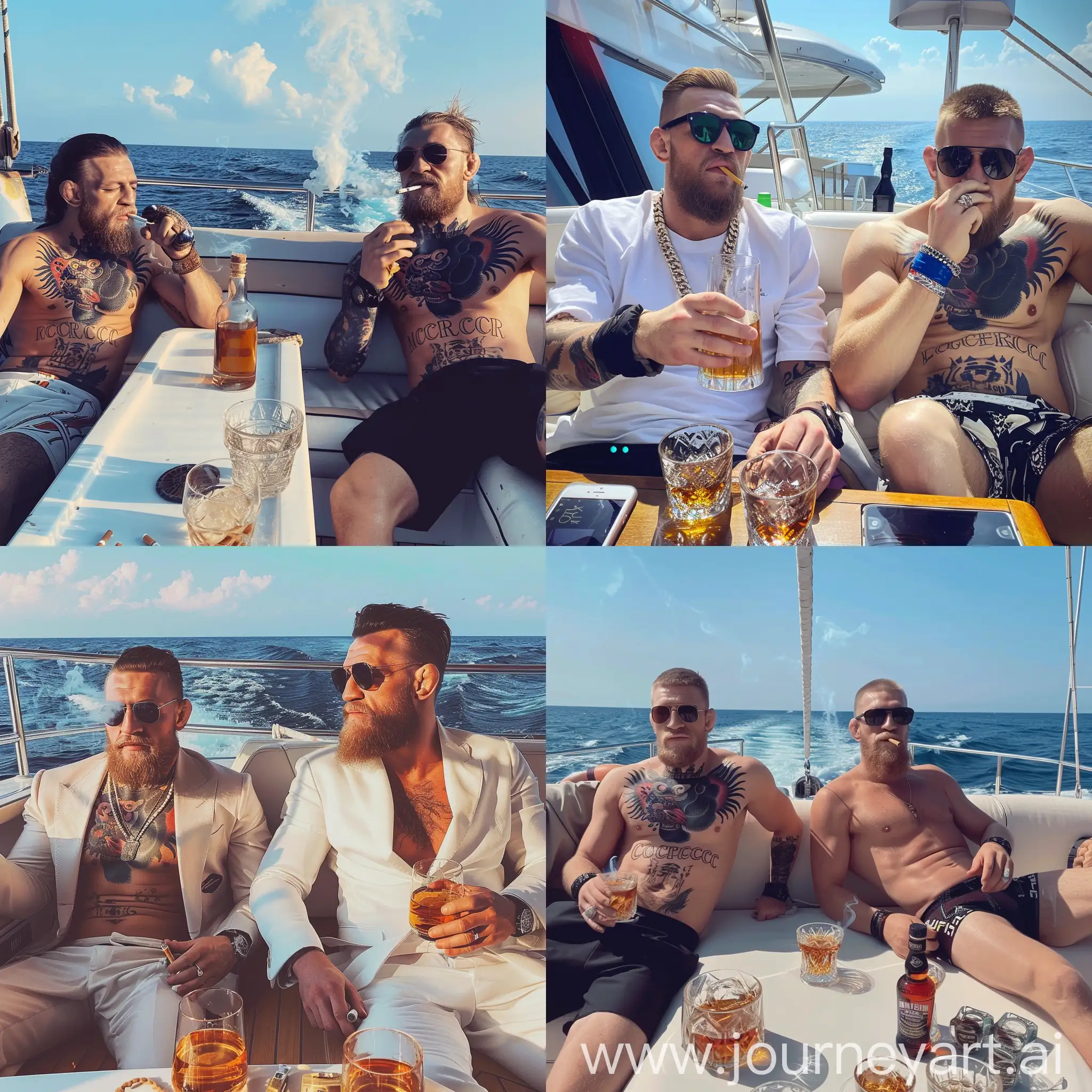 Коннор Магрегор отдыхает со своим другом на яхте
В крыму и они пьют виски и покуривают сигареллы



