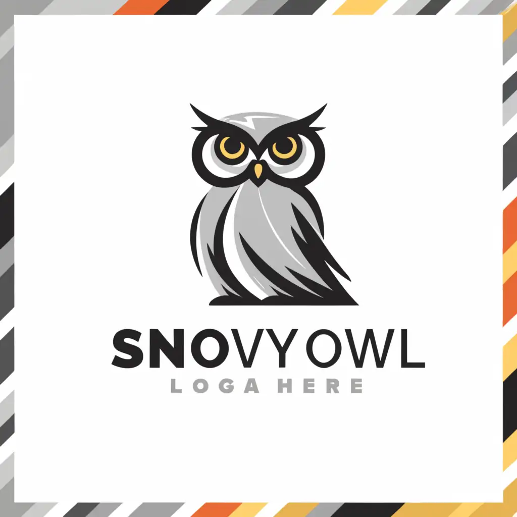 a logo design,with the text "Snowy Owl", main symbol:The Owl should be wiser, youthful, a protector, use black, white, yellow colour clear background,Moderate,be used in Technology industry,clear background