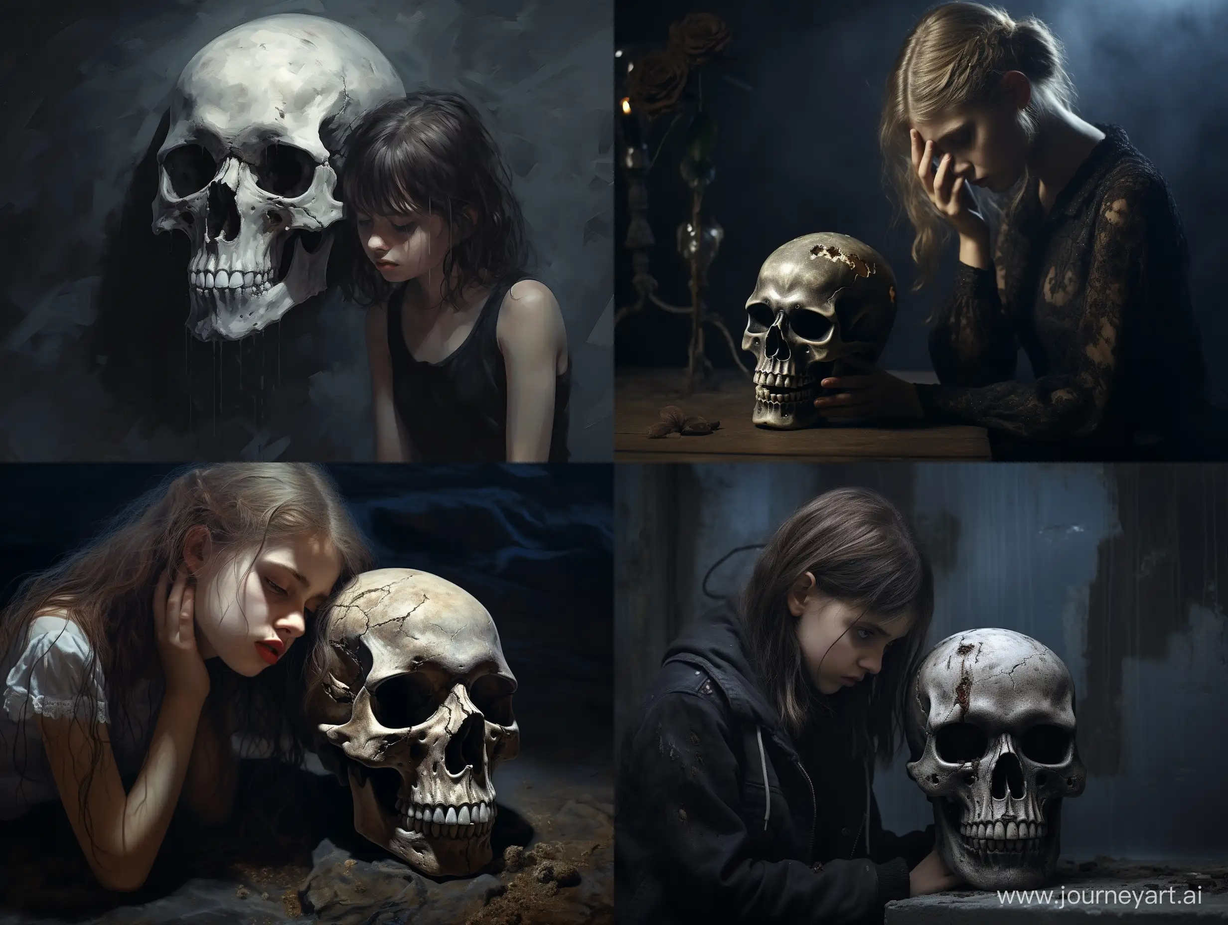 Distressed-Girl-with-Skull-in-Emotional-Artistic-Composition