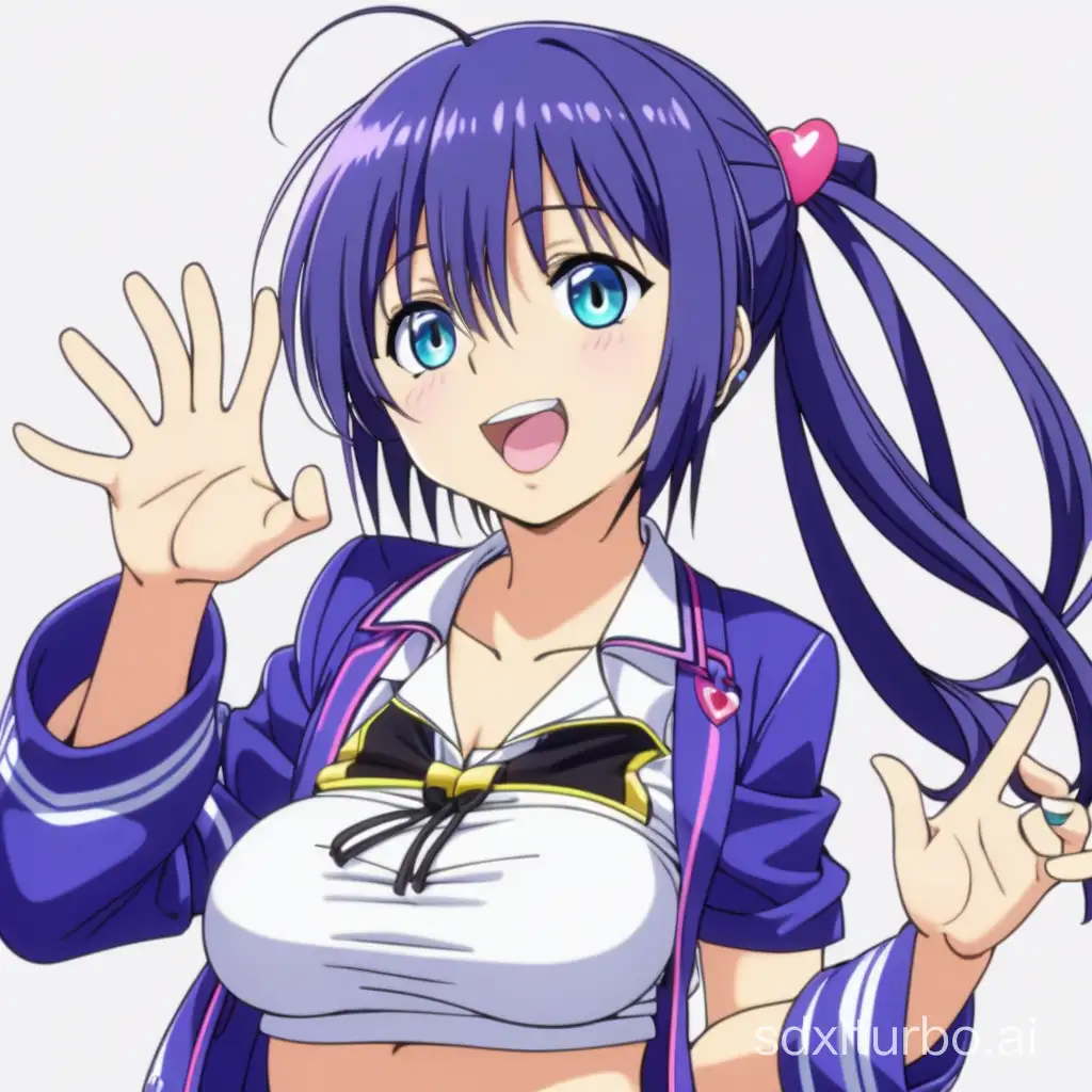raito:2:3, anime, 1girl, perfect body, dark-blue short hair Double ponytail, blue happy eyes, Light chubby body, small chest, neko outfit, wild (((to love ru anime lora,  screencap from visualnovel, stand in pose, front view character, upper body view, white background)))