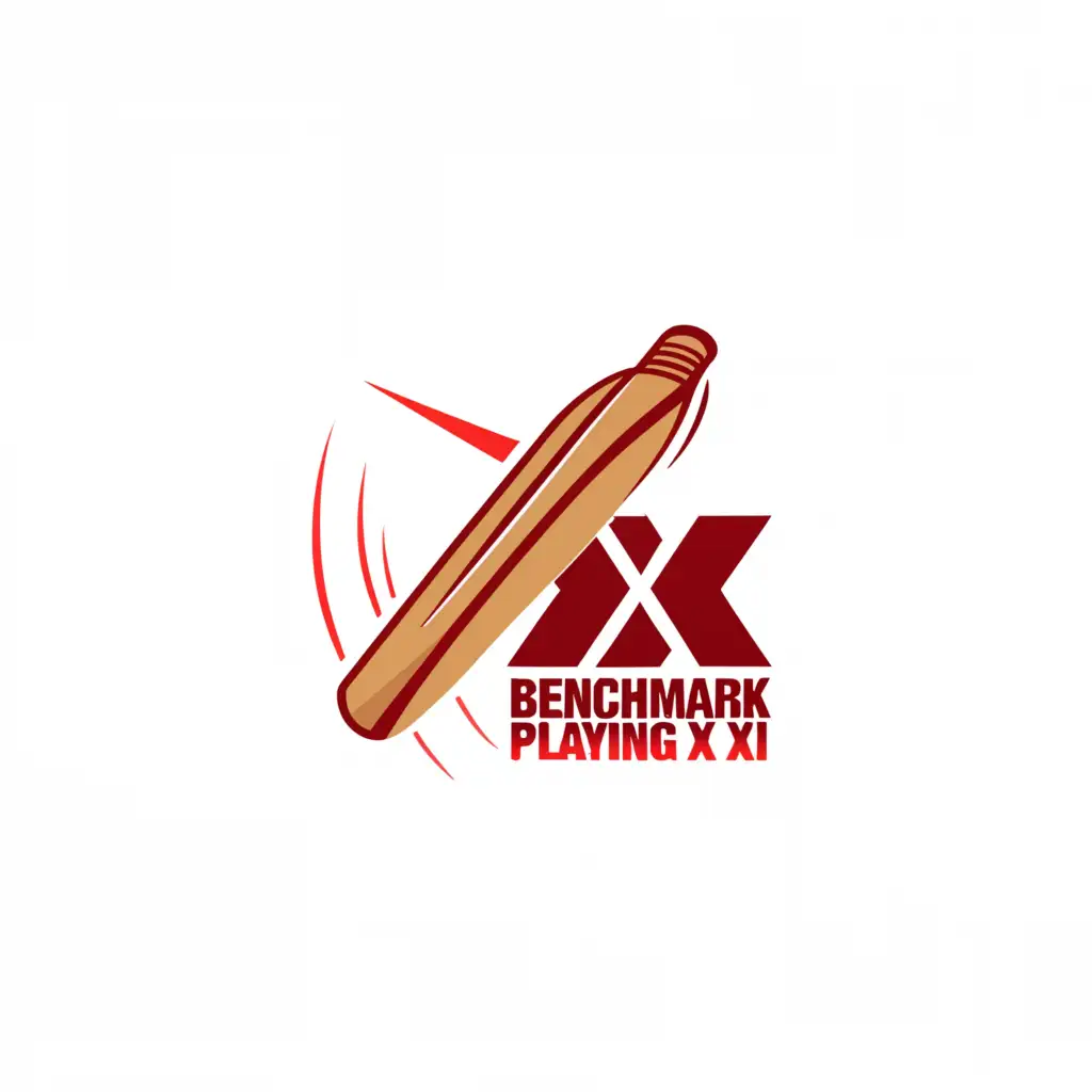 a logo design,with the text "Benchmark Playing XI", main symbol:Cricket bat and ball,complex,clear background