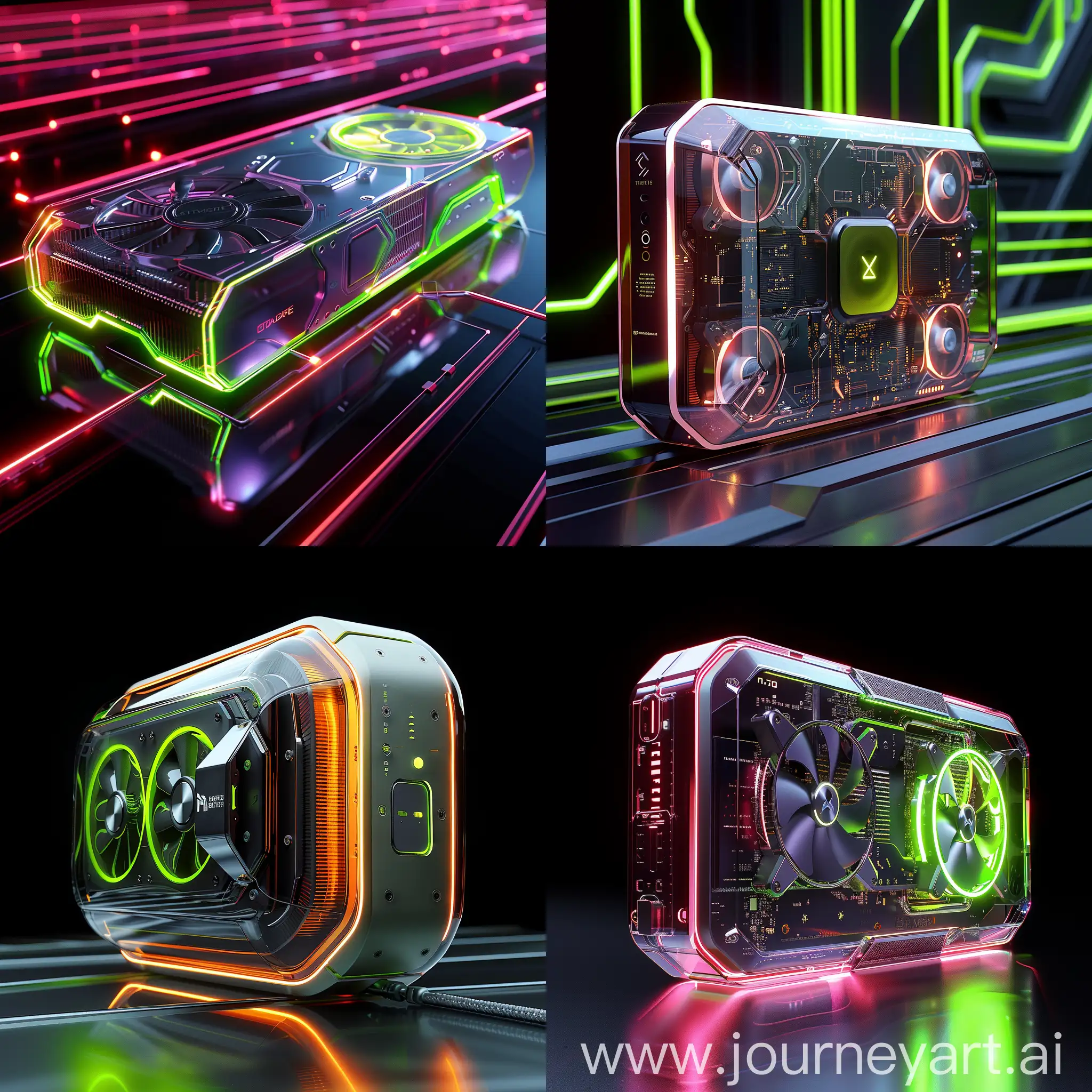 Futuristic RTX 4090 https://www.nvidia.com/content/dam/en-zz/Solutions/geforce/ada/rtx-4090/geforce-ada-4090-web-og-1200x630.jpg, Energy-Efficient Design, Recyclable Materials, Low Emission Manufacturing, Sustainable Packaging, Renewable Energy Support, Efficient Cooling System, Low Power Standby Mode, Eco-Friendly Certification, Longevity, Carbon Footprint Reduction, Quantum Processing, Neural Networking AI, Augmented Reality Support, 5G Connectivity, Holographic Display, Biometric Security, Wireless Charging, Quantum Encryption, Quantum Teleportation Interface, Virtual Reality Integration, Sleek Minimalist Aesthetics, Transparent Casing, Dynamic LED Lighting, Modular Design, Floating Display, Nano Texture Coating, Invisible Ports, Aerodynamic Shape, 3D Printing Compatibility, Holographic Projection, Iridescent Finish, Chameleon Paint, Tricolor Gradient, Bioluminescent Glow, Liquid Metal Chrome, Aurora Borealis Effect, Electrochromic Panels, UV Reactive Pigments, Prismatic Crystal Coating, Nanotech Color Shifting, octane render --stylize 1000