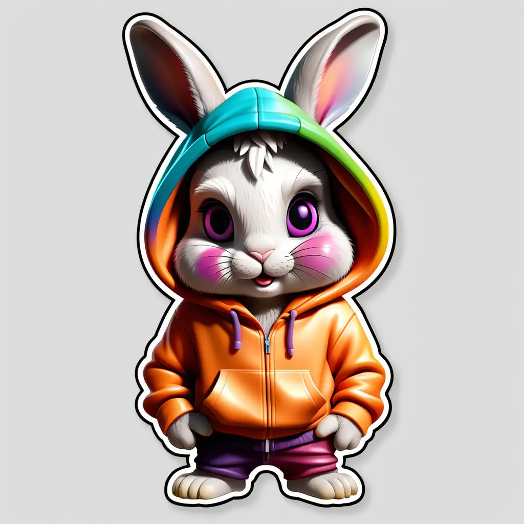 sticker of a cute rabbit with colourfull hoodie in full body Clipart with clear background