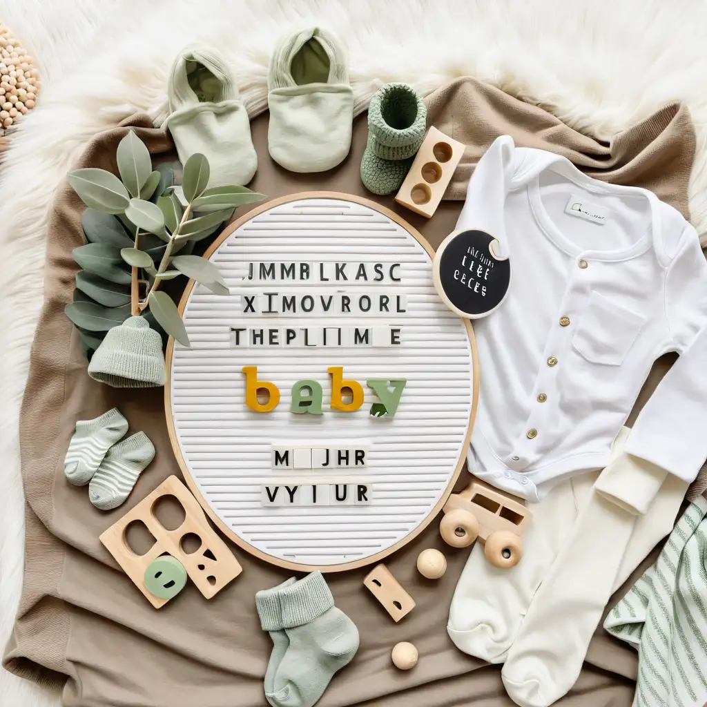 Baby Onesie and Wooden Toys with Sage Green Foliage