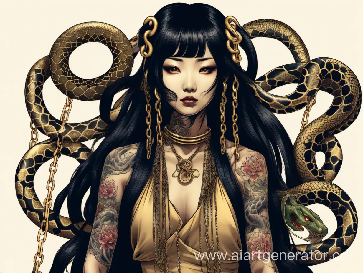 Stylish-Japanese-Woman-with-Tattooed-Elegance-and-Serpent-Adornments