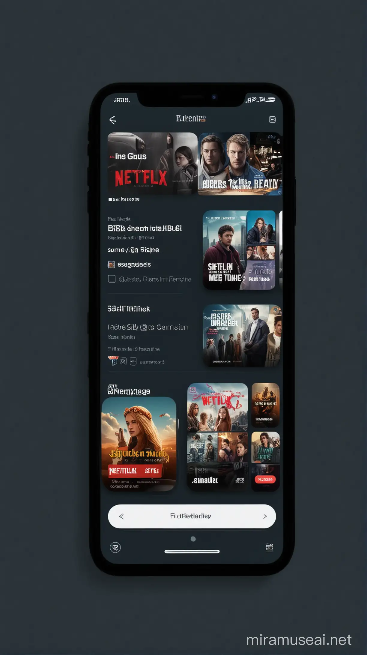 create a Home Screen web 3 style video streaming app like Netflix, color are black, dark blue and white