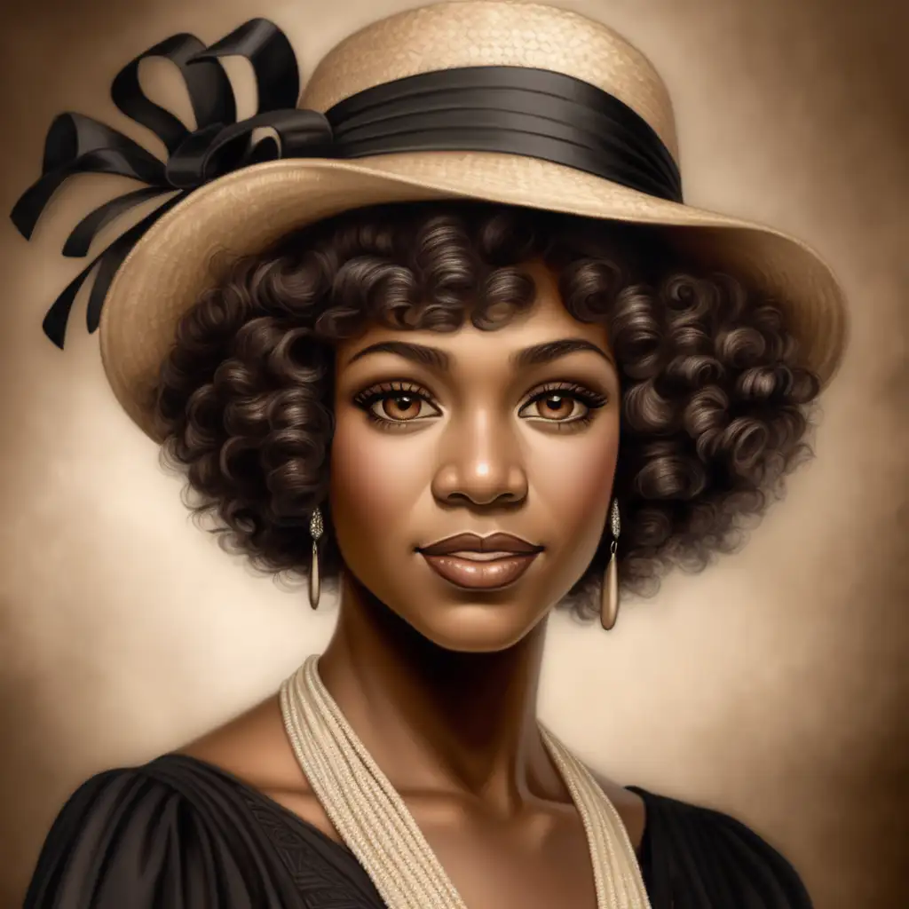 1920s Harlem Beauty Elegant Black Woman in Brown and Cream
