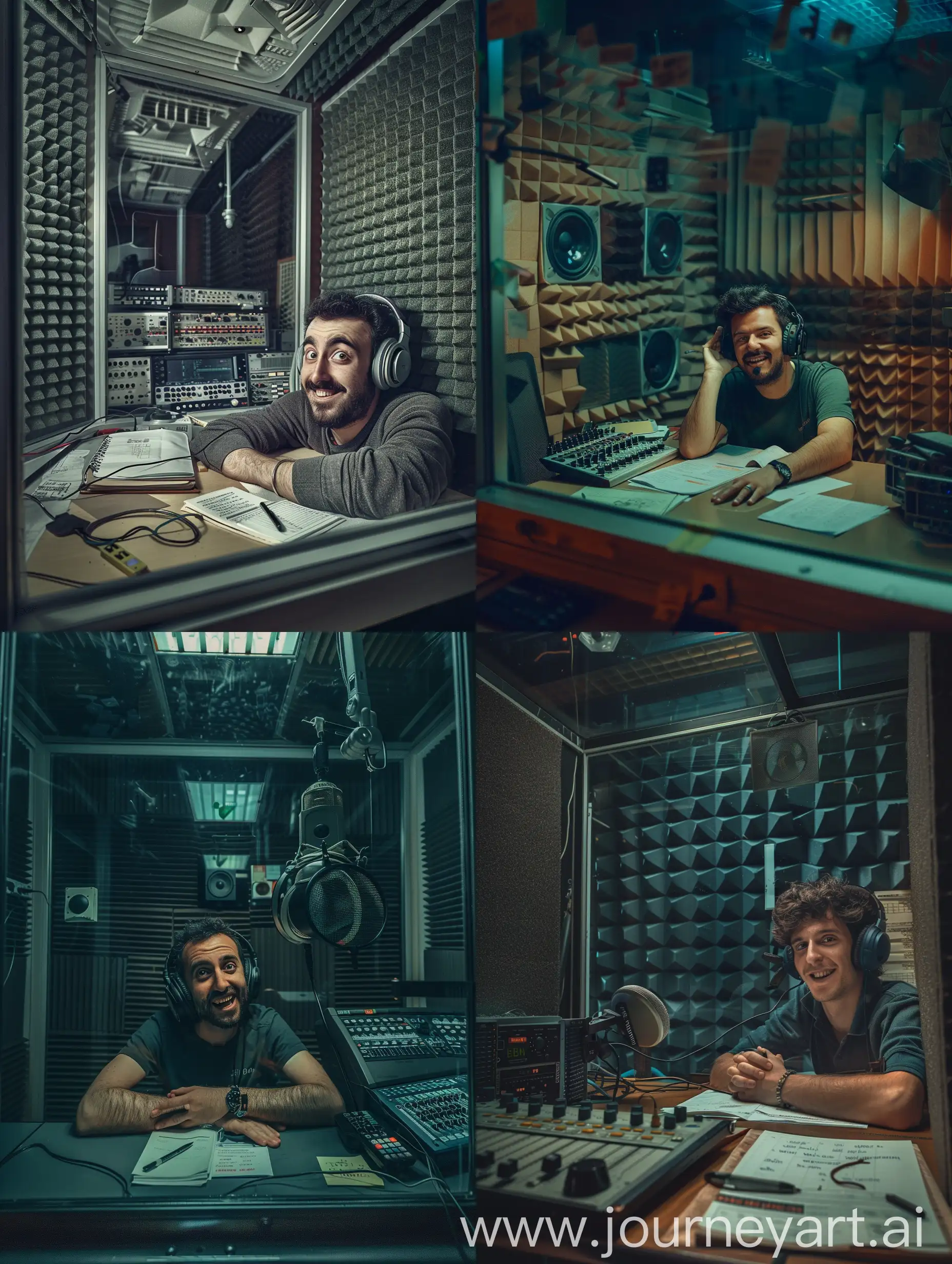 Italian-Male-Radio-Speaker-in-Small-Broadcast-Room-with-Microphone-and-Headphones