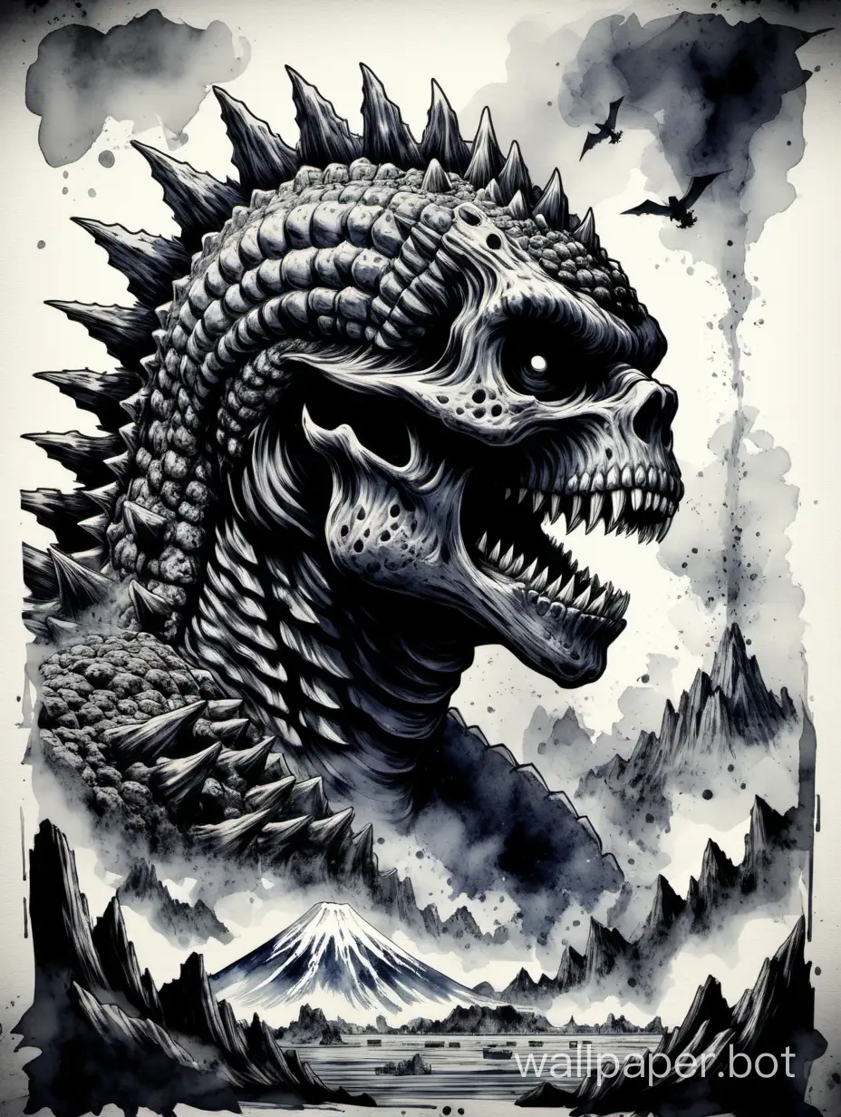 Monochrome-Skull-Godzilla-Japanese-Poster-Art