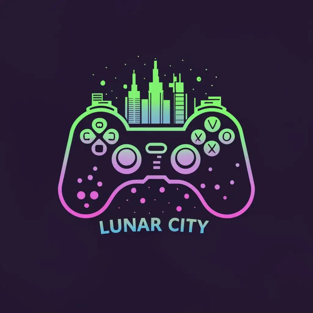 logo, joypad, with the text "lunar city", typography, be used in Entertainment industry
