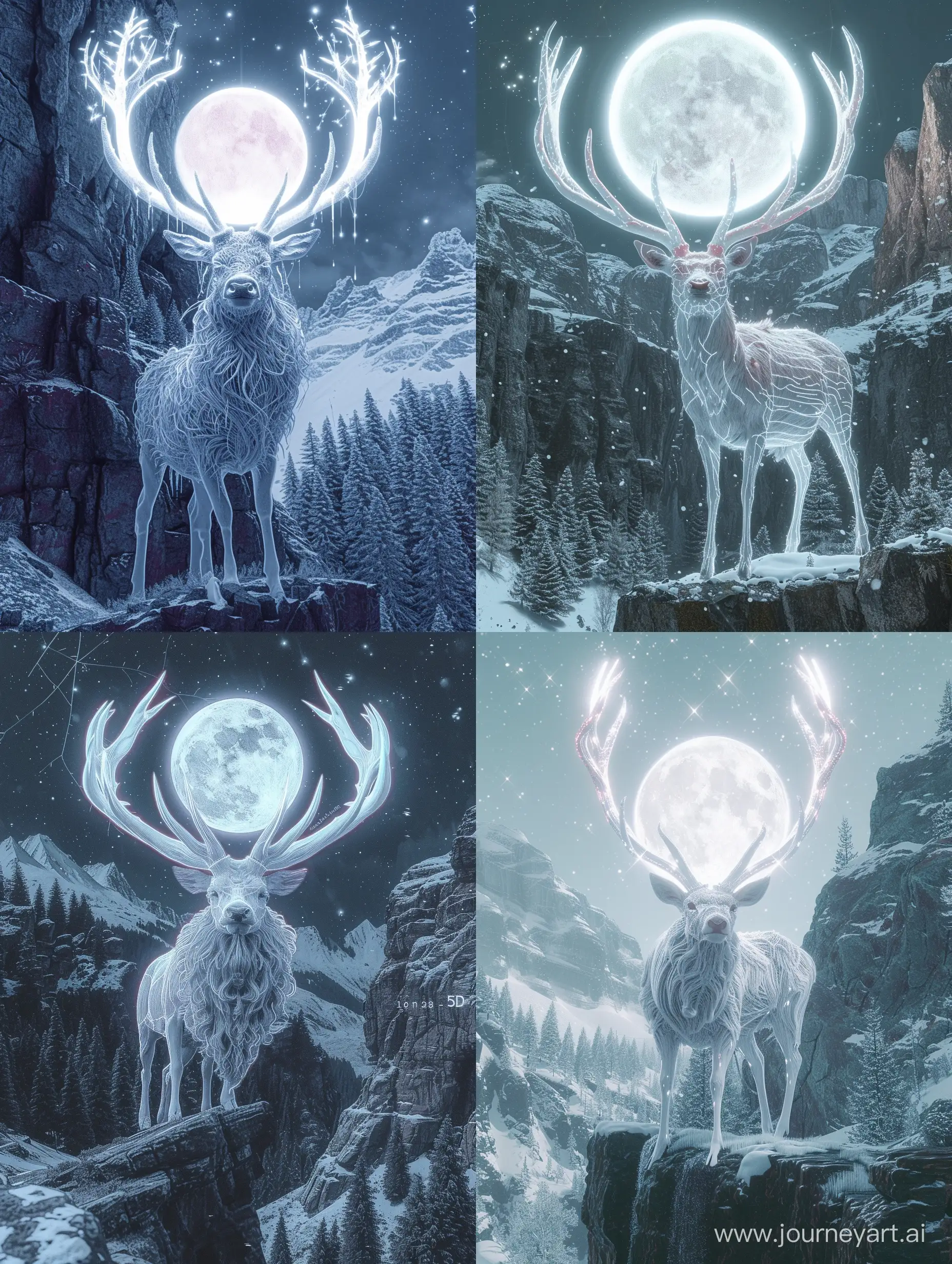 Majestic-White-Deer-with-Moonlit-Antlers-on-Cliff