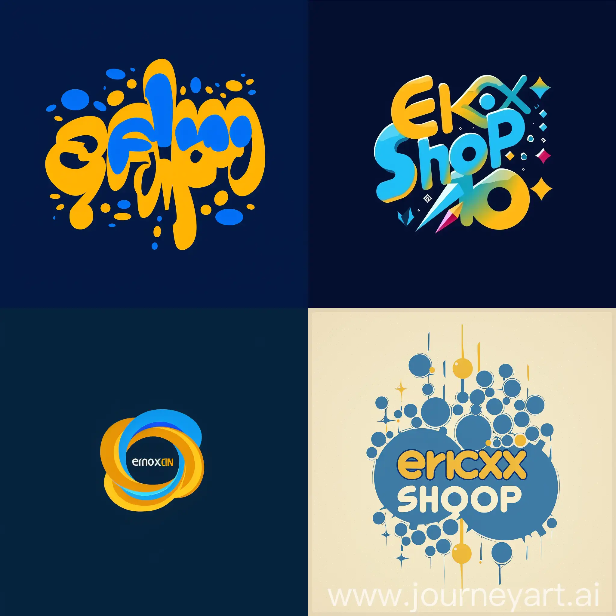 creathe some random logos with text 'ernoxin shop' use blue or yellow color and be careful about dictation of ernoxin shop you should use ernoxin shop!!!
