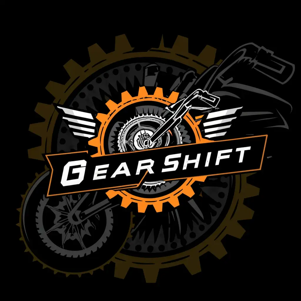 a logo design,with the text 'OnGearShift', main symbol:motorcycle, motorcycle gear,complex, include a moto, clear background