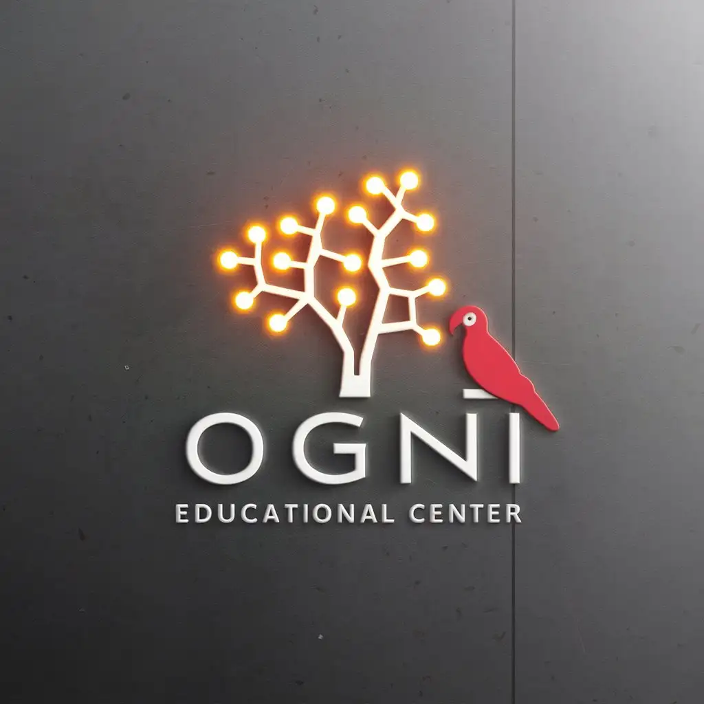логотип образовательного центра ОГНИ, простой, светящиеся нейроны, загорающиеся  нейроны, 2-3 цвета, логотип для сайта, эмблема, красный попугай