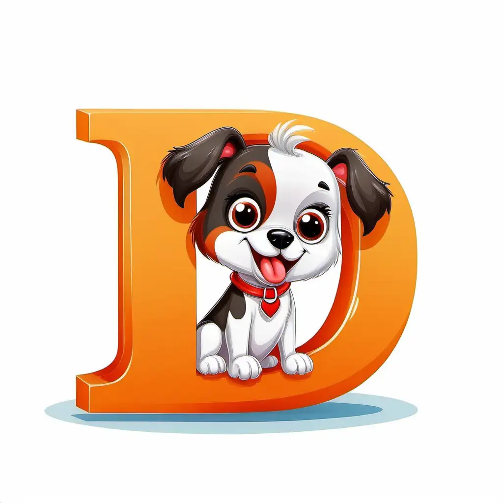 Adorable Cartoon Dogs with Letter D on a White Background