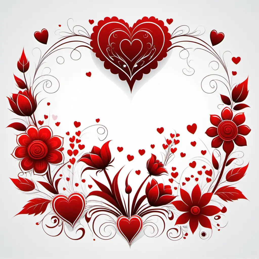 red fairytale style valentine flowers, vector, white 
background 