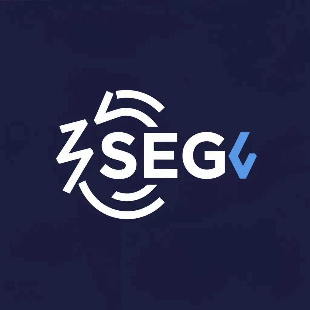 a logo design,with the text "SEG", main symbol:Electrical shock around SEG with modern font
Color palette of dark blue and white,Moderate,clear background