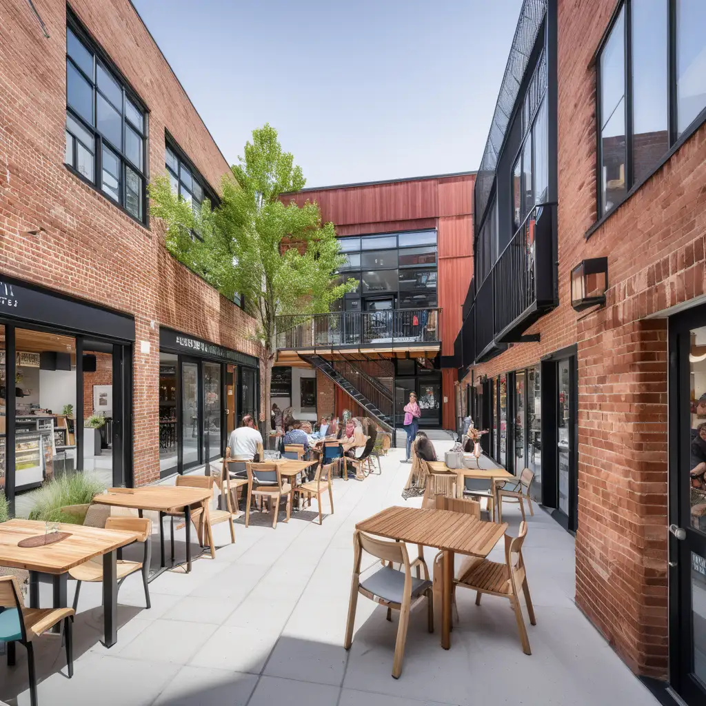 Vibrant MixedUse Community Art Center with Brick and Timber Cladding