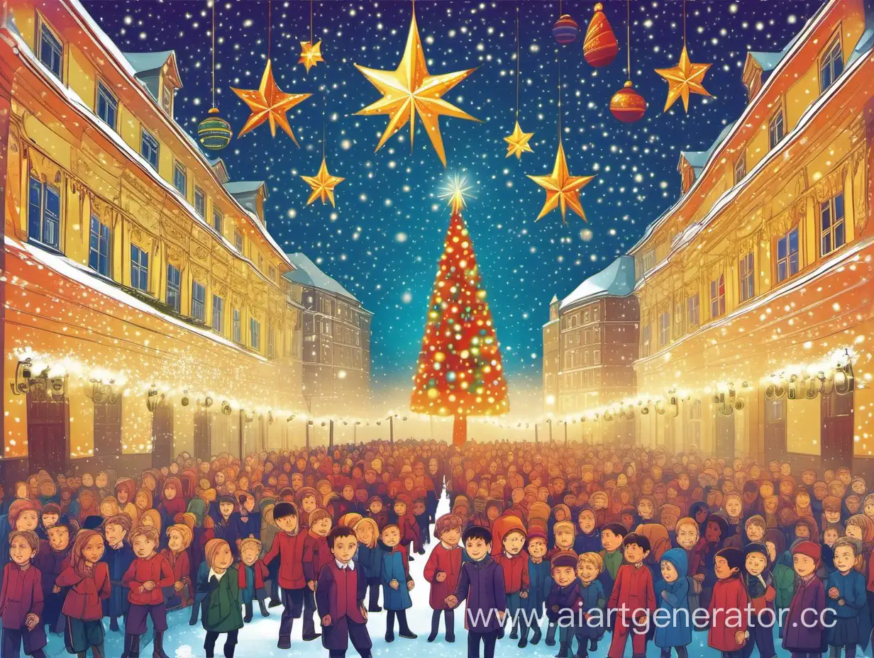Festive-Russian-School-Event-Poster-Joyful-New-Years-Celebration-with-Smirnov-Stepan-and-Chebakova-Sofia