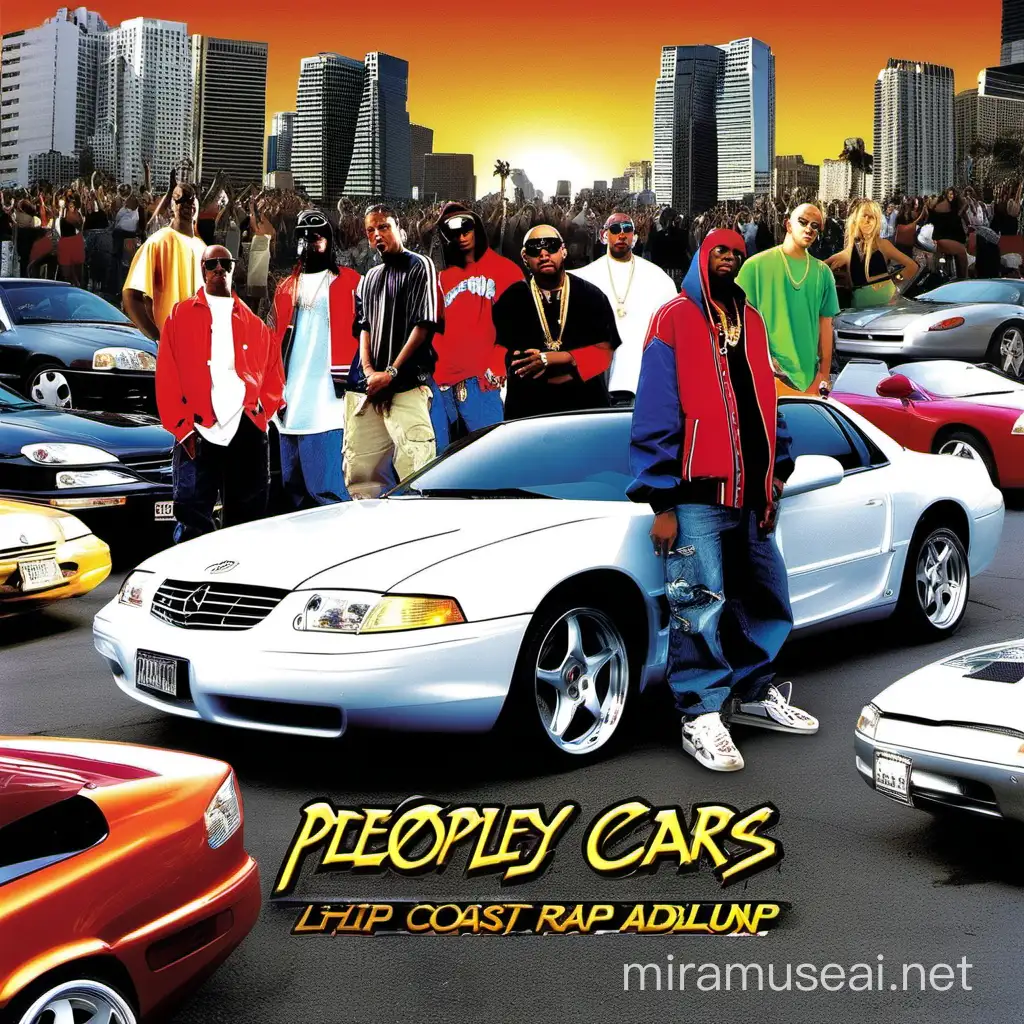 West Coast Hip Hop Album Cover with Flashy Cars and People Late 2000s