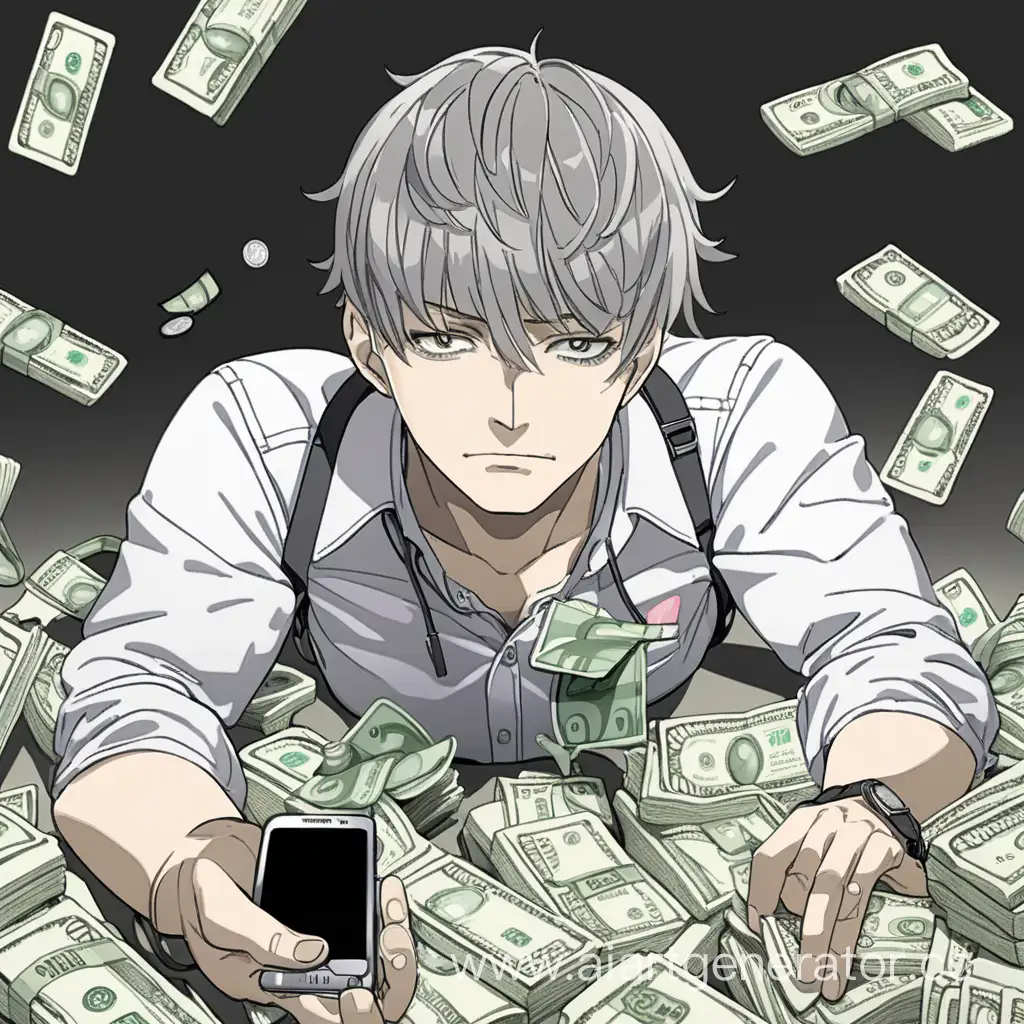 Relaxed-Anime-Character-Accumulating-Wealth-with-Smartphone