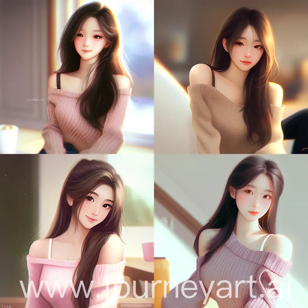 Slim-Girl-with-Long-Hair-and-Bare-Shoulders-Flirting-Realistic-Portrait