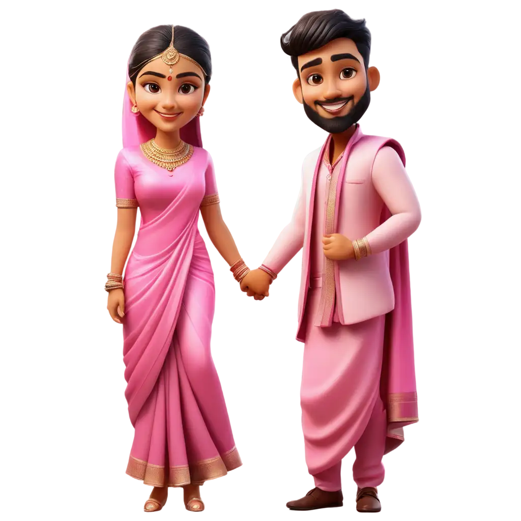 South-Indian-Wedding-PNG-Caricature-Capturing-the-Vibrant-Essence-of-Tradition-in-Pinkish-Attire