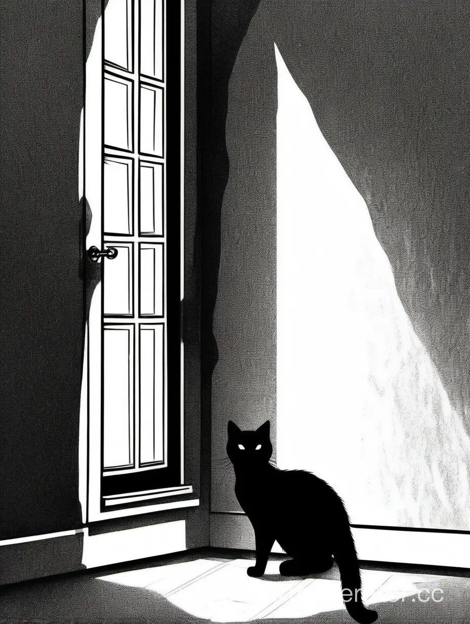 испуганная кошка в углу комнаты, тень человека