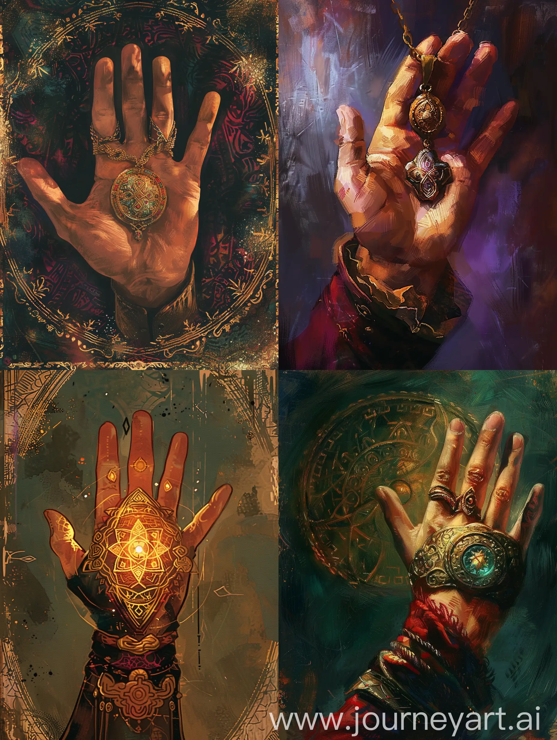 the amulet in the hand, cover style.