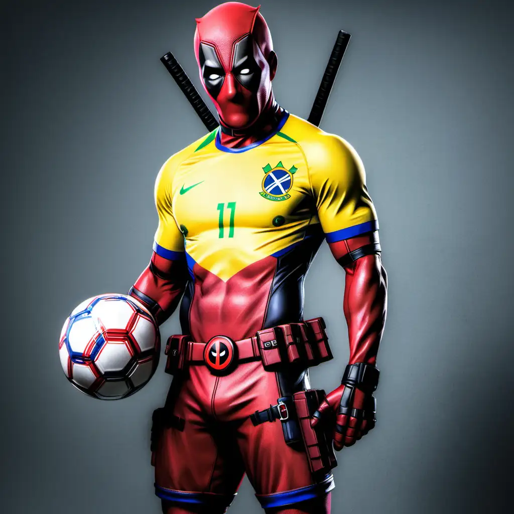 deadpool wearing the mens national soccer jersey of brazil