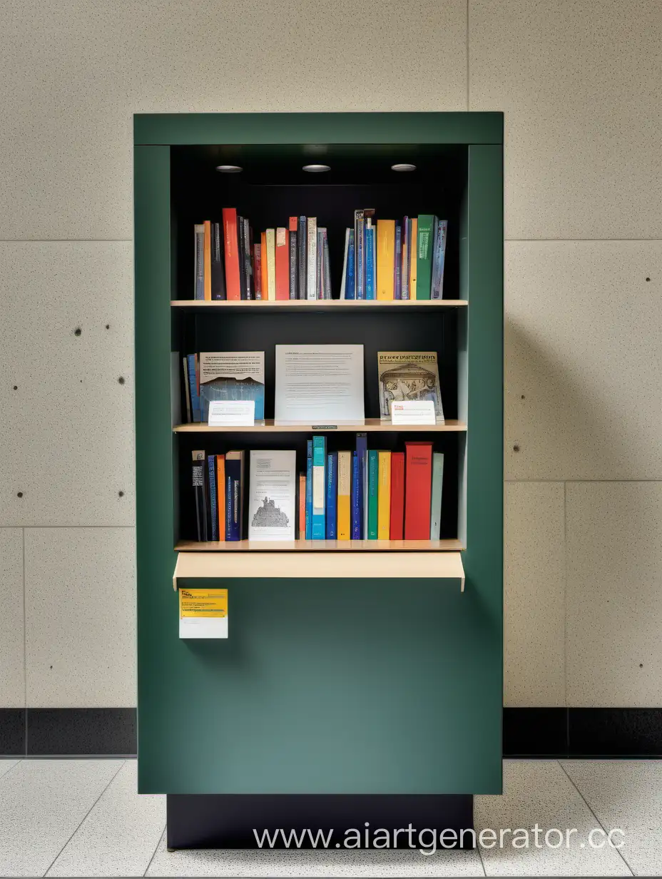 необычный шкаф для буккросинга в современном стиле, в коридор университета