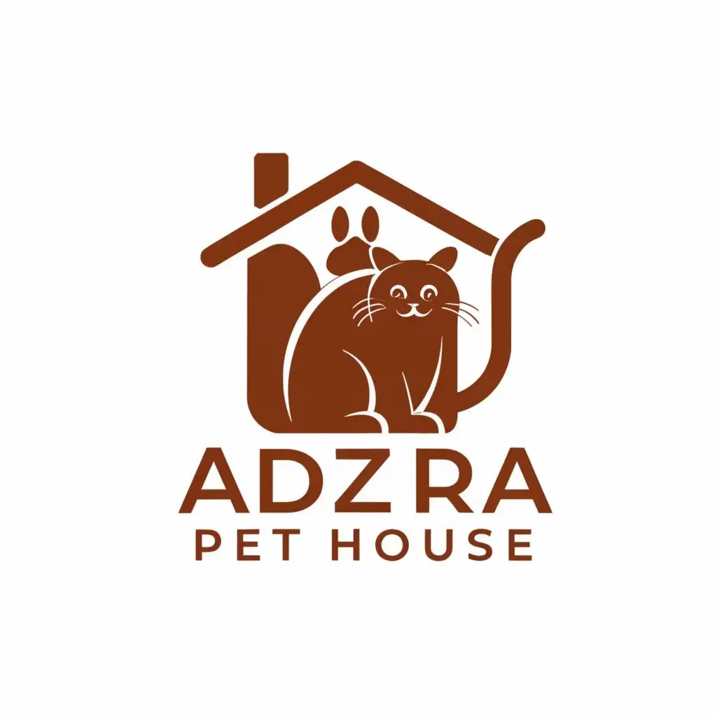 LOGO-Design-For-Adzra-Pet-House-Playful-Cat-Illustration-with-Unique-Typography-for-Animals-Pets-Industry
