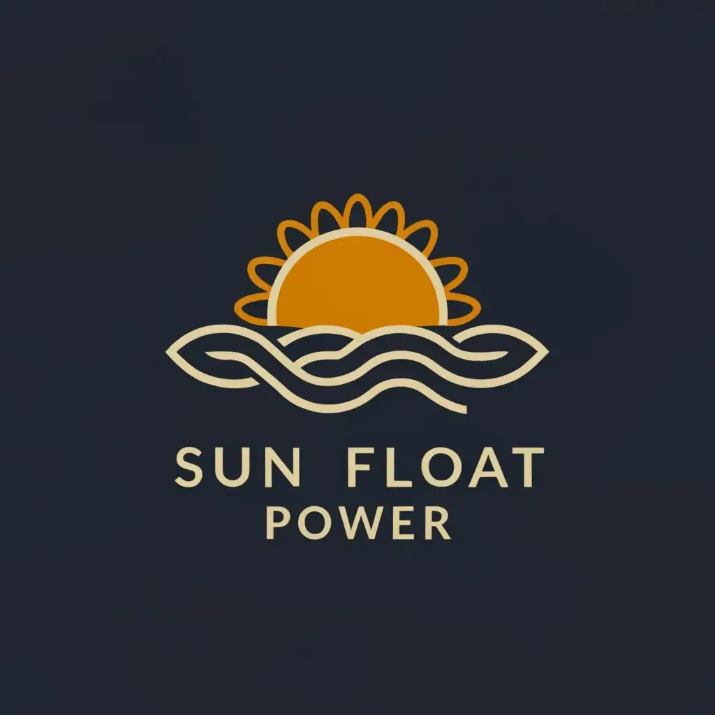 a logo design,with the text 'Sun FLoat Power', main symbol:water, sun, waves, energy, solar panels,Moderate,be used in Construction industry,clear background