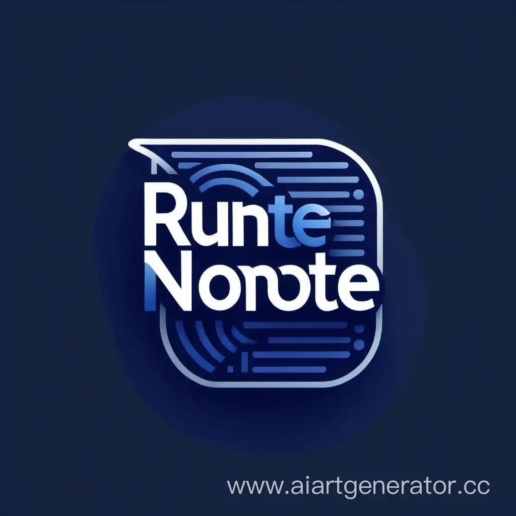 дизайн логотипа для  мобильного  приложения сервиса заметок в темно синих тонах с заголовком RuNote