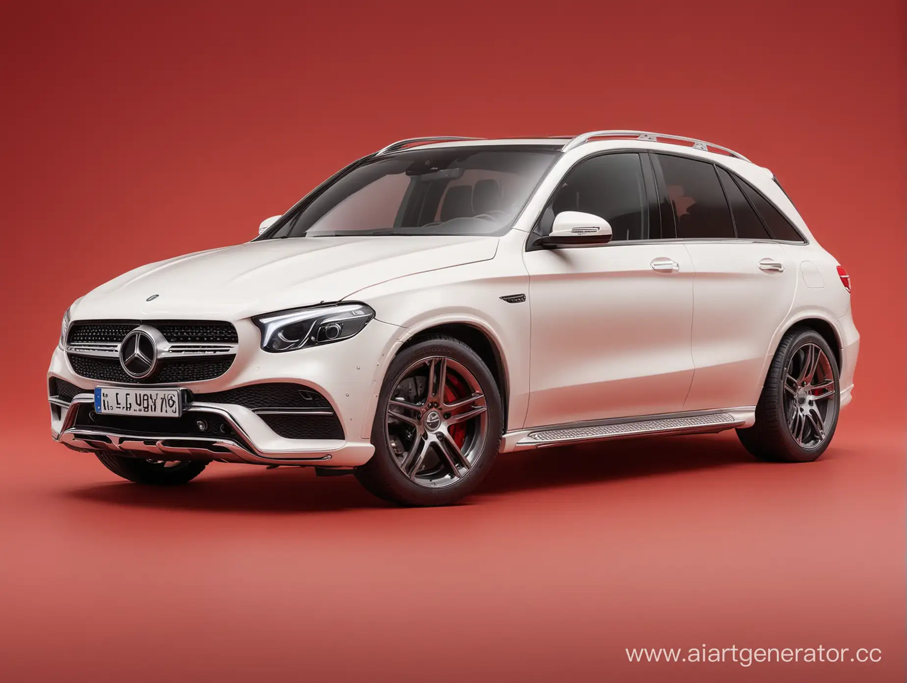Luxury-White-Mercedes-Car-on-Vibrant-Red-Background