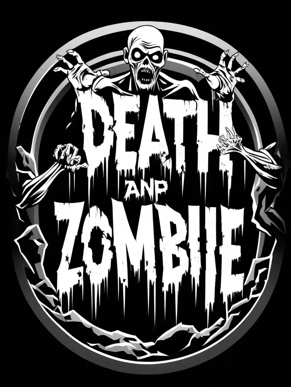 Black and white Stencil of "Death Grip zombie" movie poster, in the style of Jim Phillips, logo, minimalist, simplicity, vector art, negative space, isolated on black background -v 5