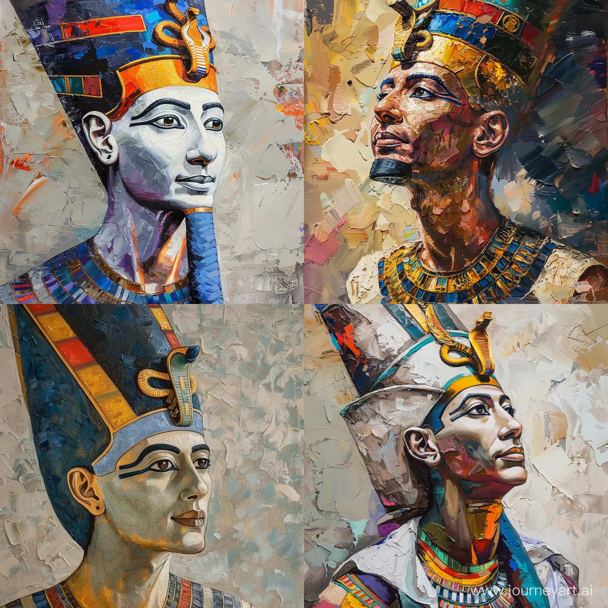 древнеегипетский бог Осирис, любопытный взгляд, средний план, масляная живопись, детальная проработка, стилизация, высокое качество, ярко, красочно