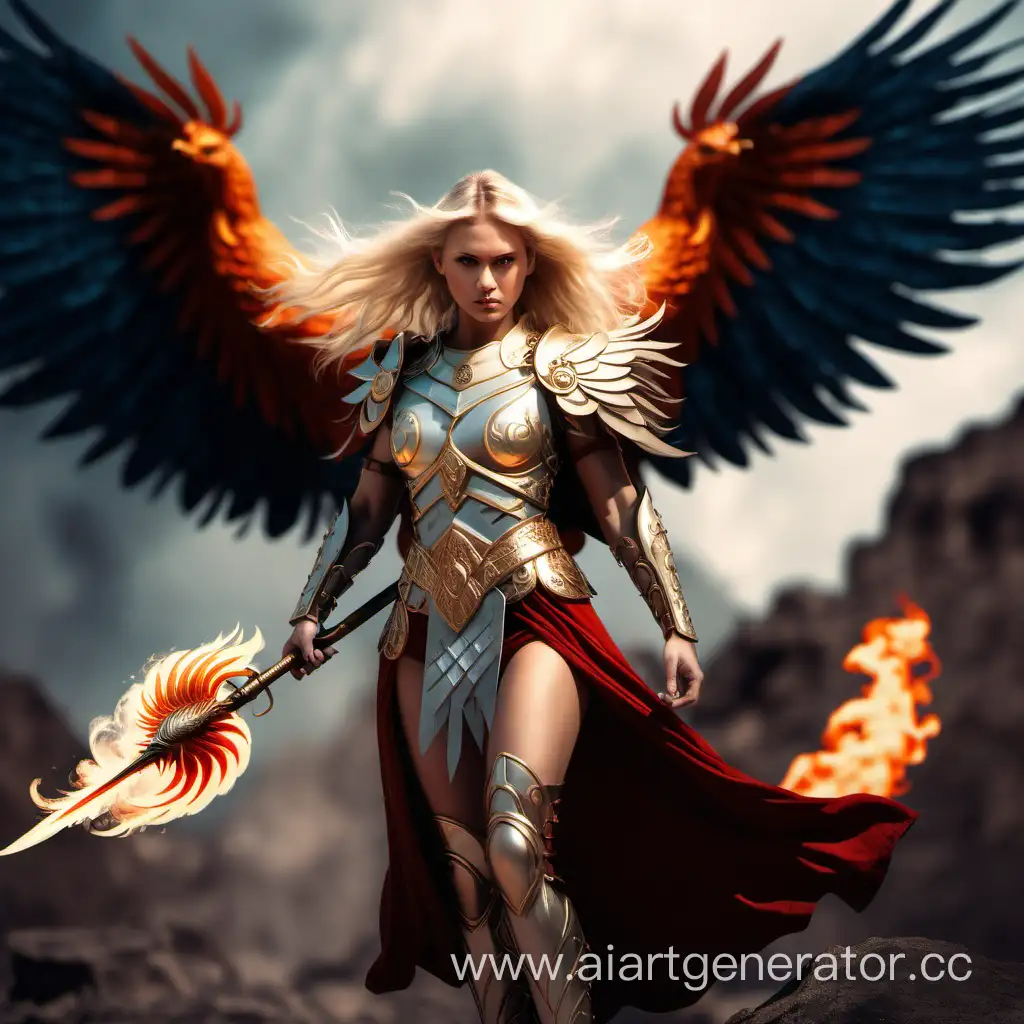 Blonde warrior woman with a phoenix