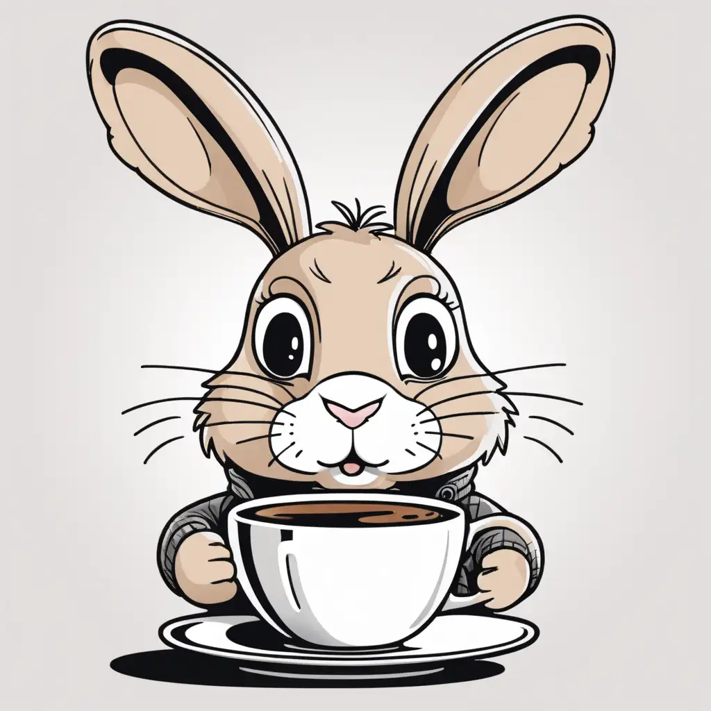 cartoon rabbit   drinking a cup of coffee