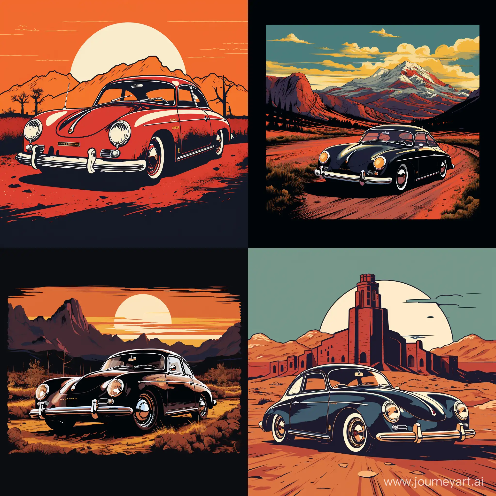 Vintage-Porsche-356-Car-Signs-for-TShirt-with-Enhanced-Backgrounds