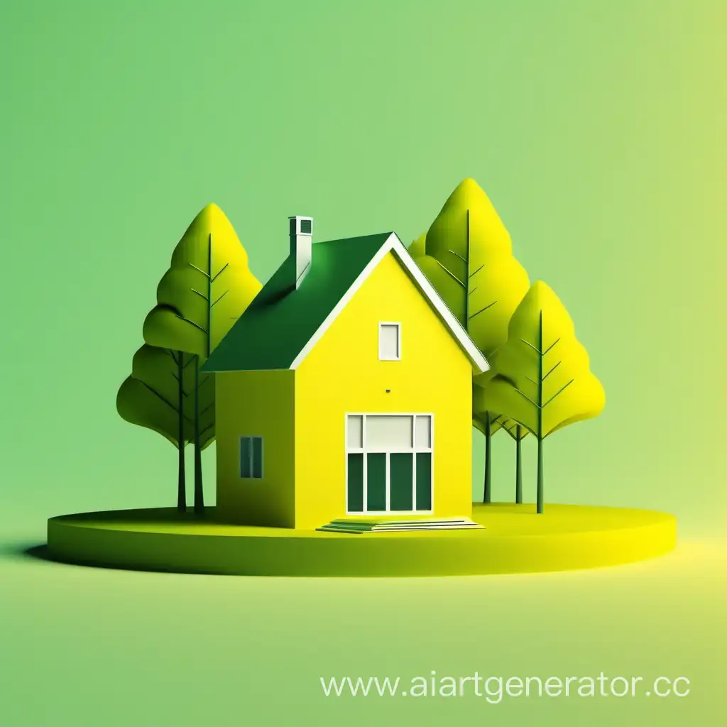 Минималистичный стильный домик с зелеными деревьями на жёлтом фоне в HD качестве для логотипа