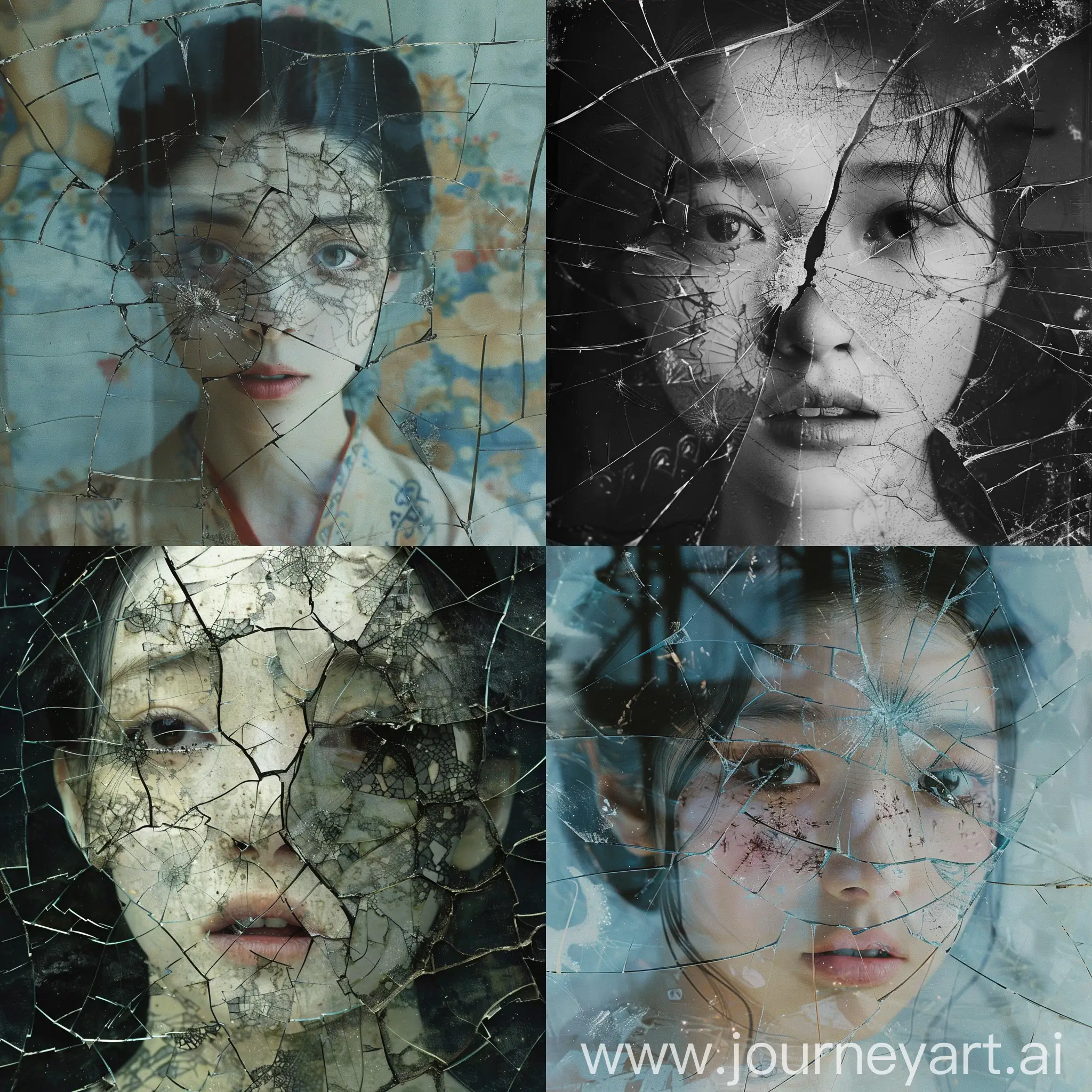 Hyperdetailed-Double-Exposure-Portrait-of-a-Beautiful-Woman-with-Cracked-Mirror